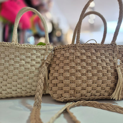 Bolsa de Palha Pérola com Duas Alças Estilo Casual para Praia e Passeios