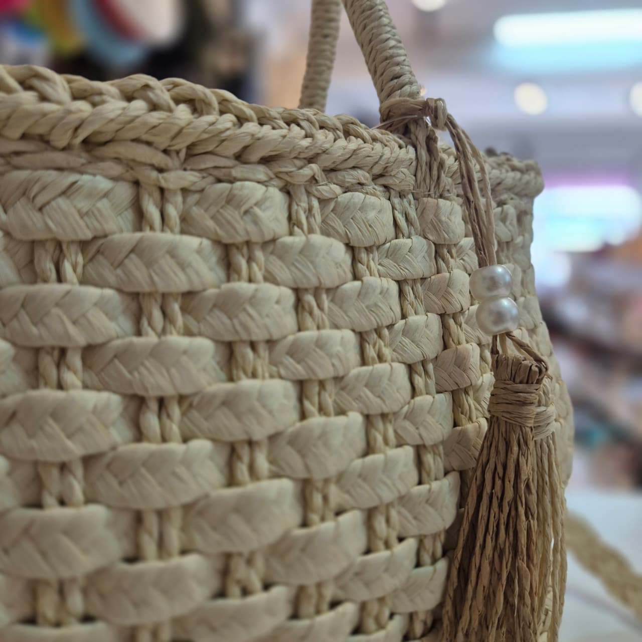 Bolsa de Palha Pérola com Duas Alças Estilo Casual para Praia e Passeios