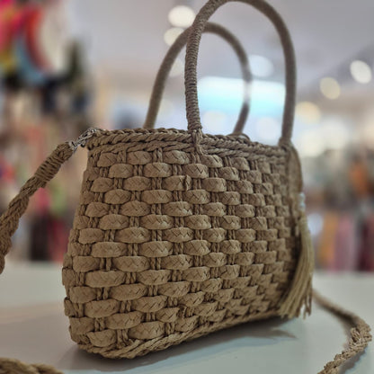 Bolsa de Palha Pérola com Duas Alças Estilo Casual para Praia e Passeios