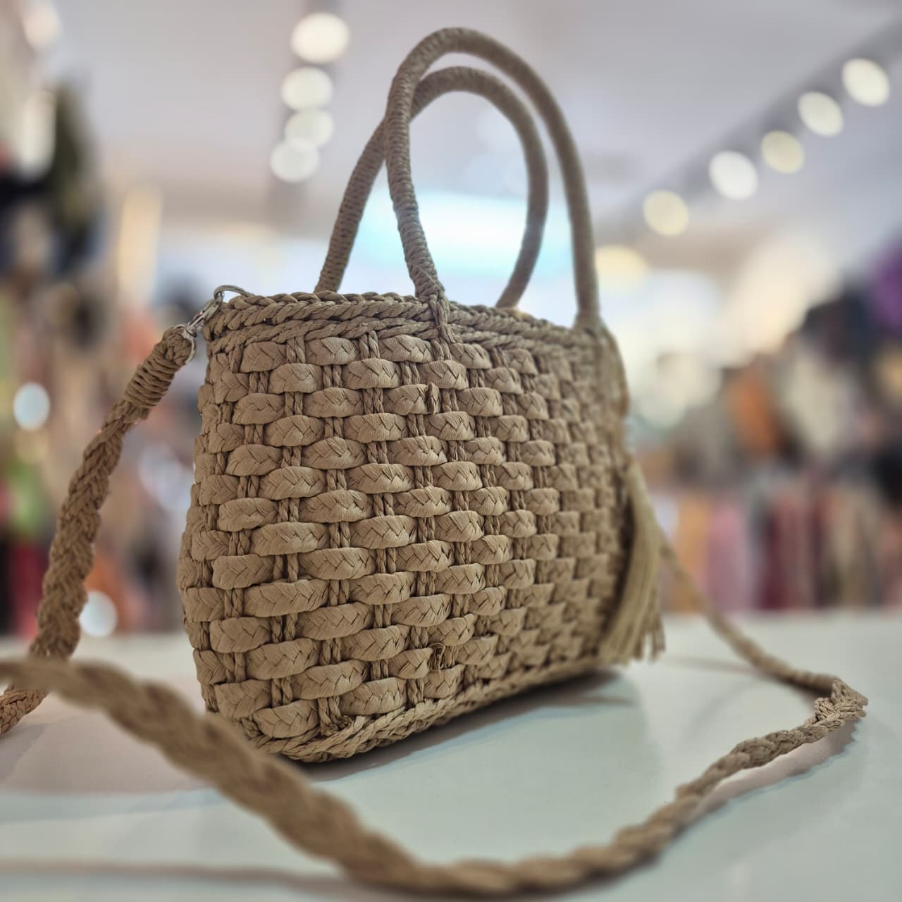 Bolsa de Palha Pérola com Duas Alças Estilo Casual para Praia e Passeios