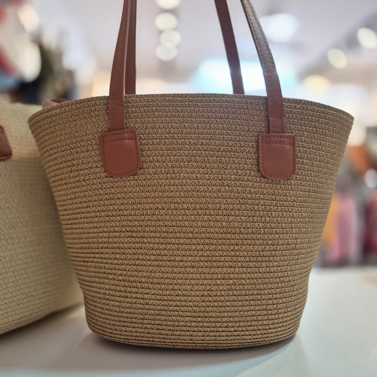 Bolsa de Palha Line com Alça de Ombro Estilo Casual para Dia a Dia e Praia