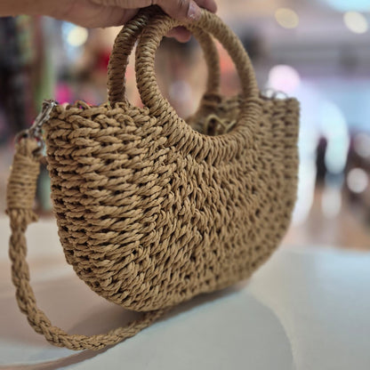 Bolsa Meia Lua de Palha com Alça Estilo Casual para Praia e Passeios