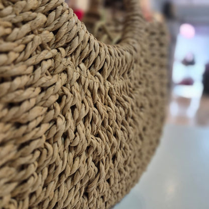 Bolsa Meia Lua de Palha com Alça Estilo Casual para Praia e Passeios