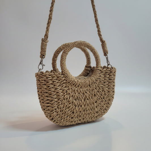Bolsa Meia Lua de Palha com Alça Estilo Casual para Praia e Passeios