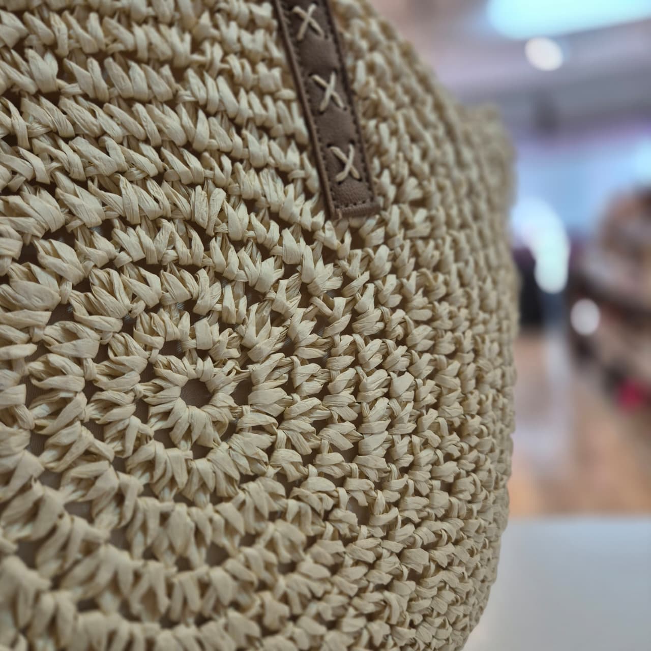 Bolsa de Praia Circular em Palha com Alça Estilo Casual